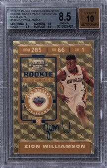 2019-20 Panini Contenders Optic "Rookie Ticket" Variation Autos (Gold Vinyl) #135 Zion Williamson Signed Rookie Card (#1/1) – BGS NM-MT+ 8.5/BGS 10